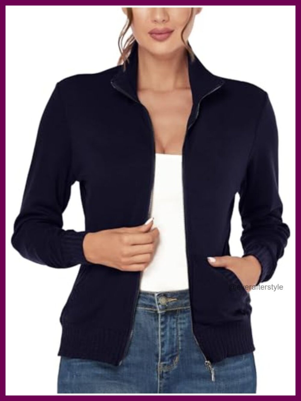 Women's Zip Up Track Jacket Stand Collar Long Sleeve Athletic Running Jacket